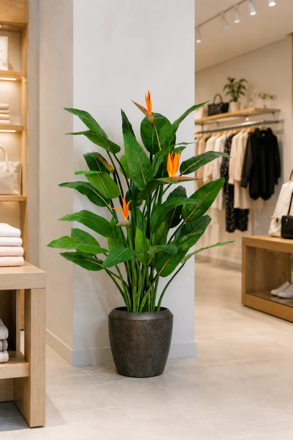 Image of Artificial Flowering Bird of Paradise in Earle Dumpy Pot - 120cm