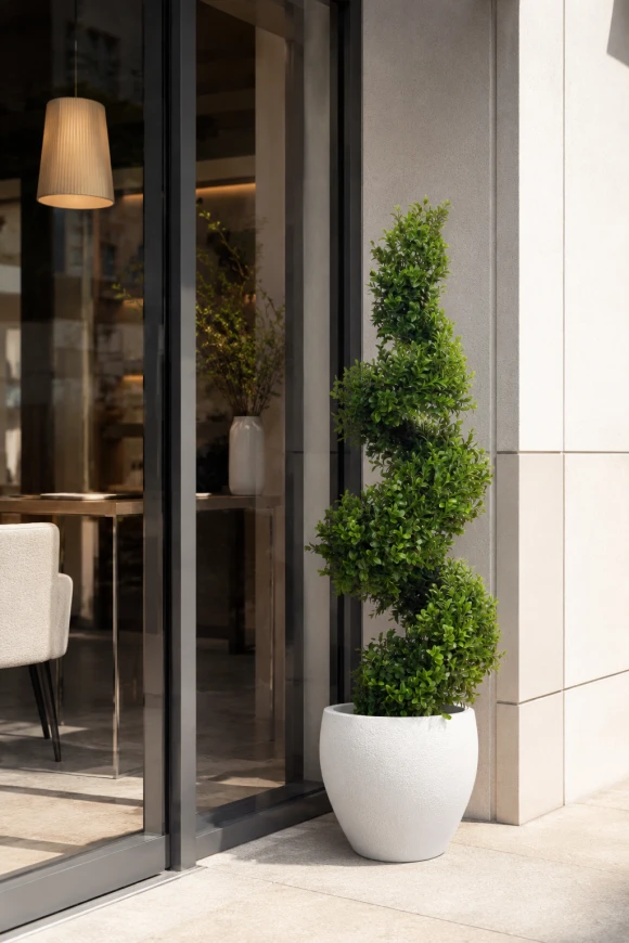 Image of Outdoor Artificial Buxus Spiral in Easington Pot - 90cm