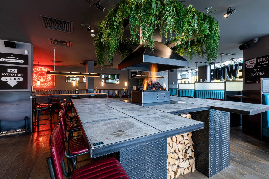 fire retardant hanging plants in restaurant