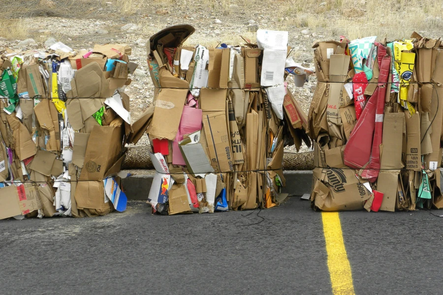 cardboard packed into bales