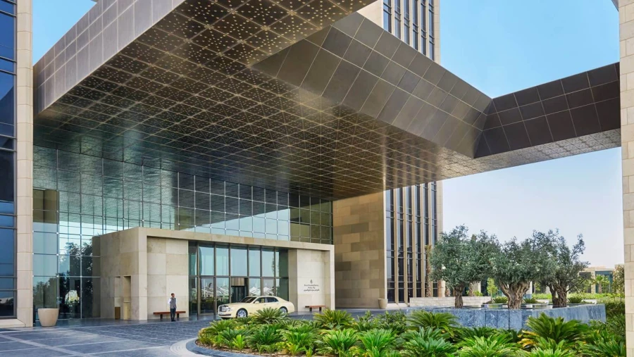 Futuristic hotel design featuring custom artificial plants and flowers